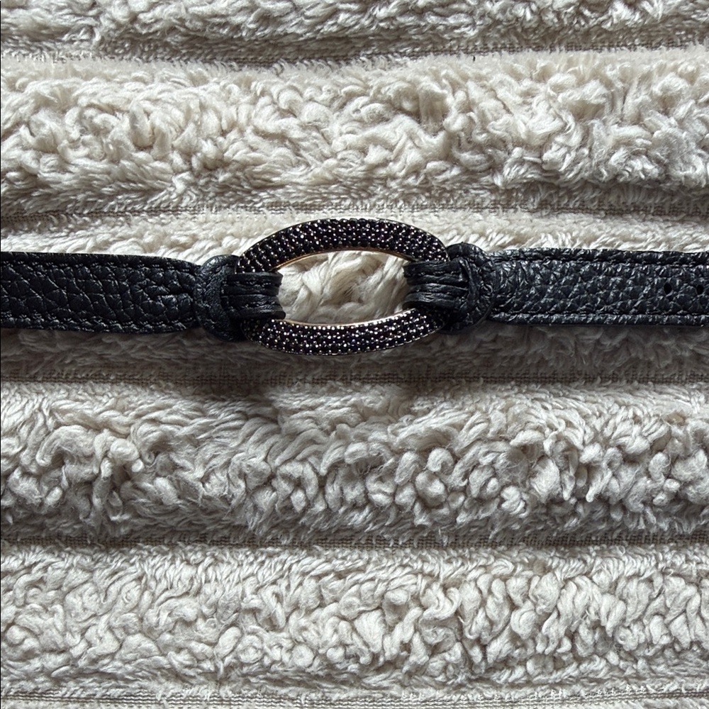 Black Leather Rope Bracelet with Oval Pavé Accent